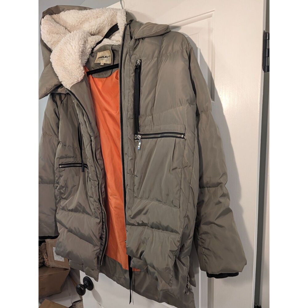 Orolay Thickened Down Jacket Women's S Army Green Puffer Coat Sherpa Hood
